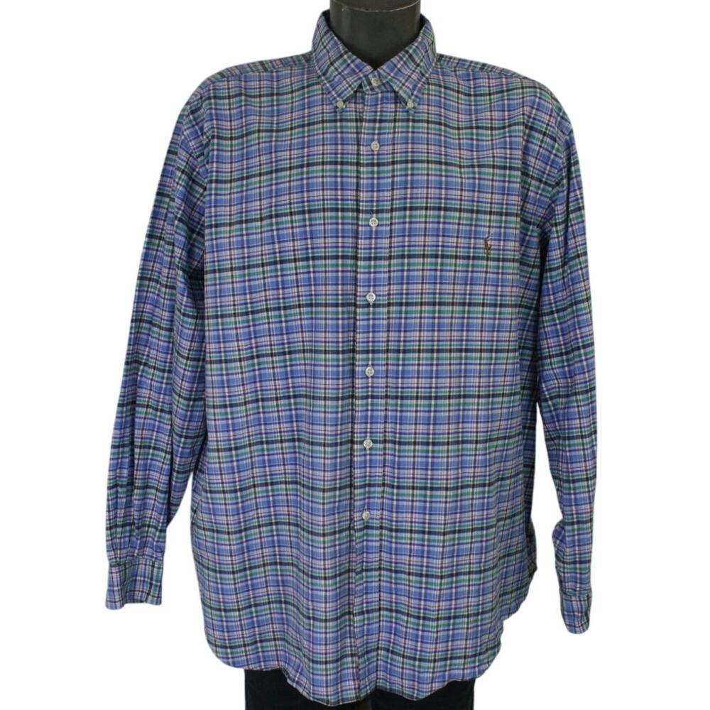 POLO Ralph Lauren Plaid Button Up Shirt Mens 2XB Big Tall Blue Green Classic Fit